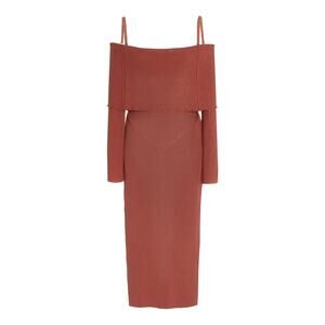 Anna October 'Vika' Brown Viscose Off-The-Shoulder Knit Midi Dress Size M - NWT